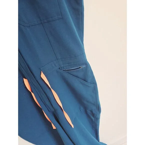 FIGS Rafaela Cargo Scrub Jumpsuit Deep Reef Blue Orange L Large Short Sleeves - Picture 5 of 10